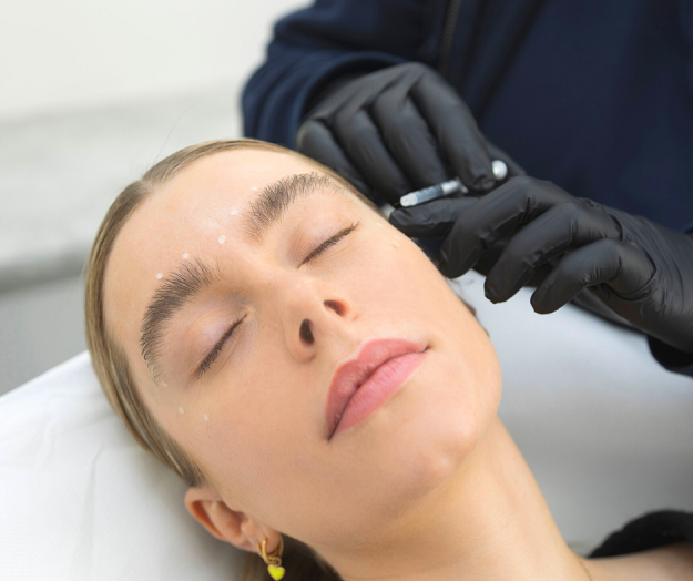 Woman having Anti Wrinkle Injections to the Eye Area