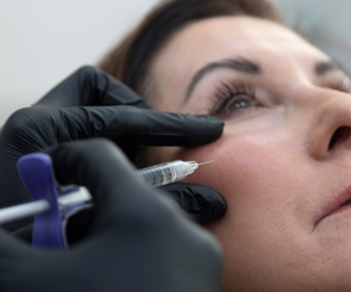 Woman receiving an injectable cosmetic treatment to the face