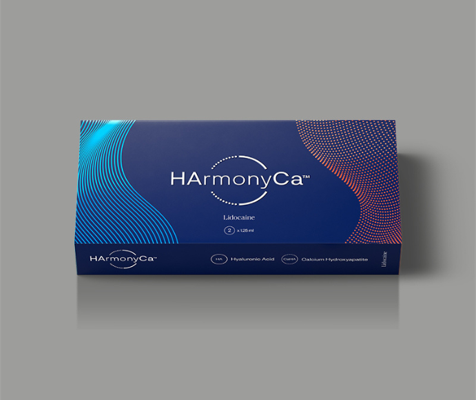 Close up of HarmonyCA product packaging