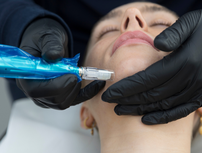 Lady having a Microneedling treatment to the forehead